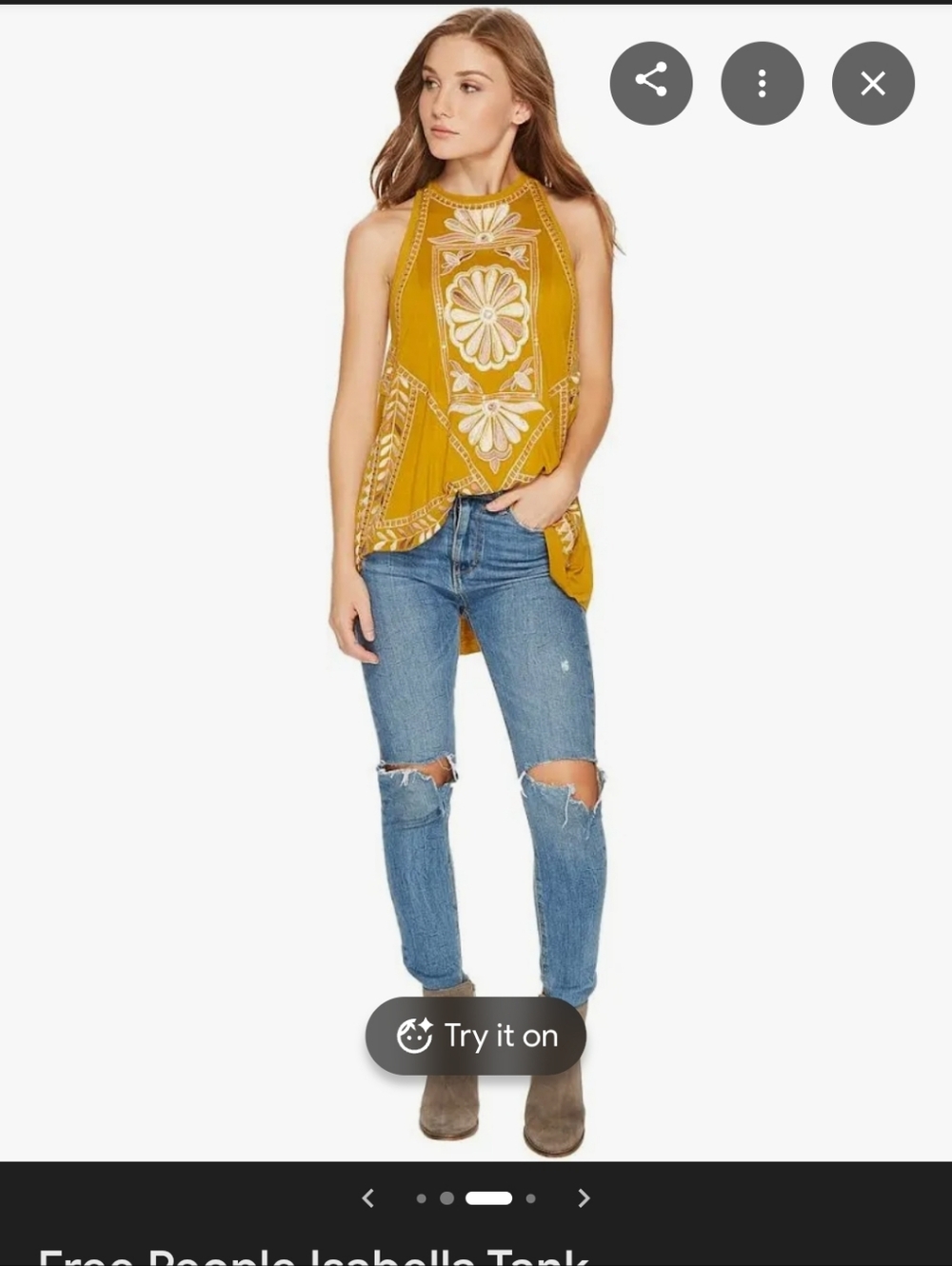 Free People Isabella Tank Embroidered Swing Tank with Warm Floral Motifs